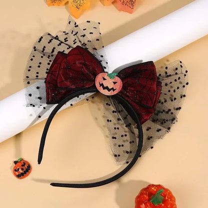 sengpan Halloween Lace Bow Headbands Cute Mesh Pumpkin Hairbands for Kids Girls DIY Handmade Hair Hoop Styling Hair Accessories