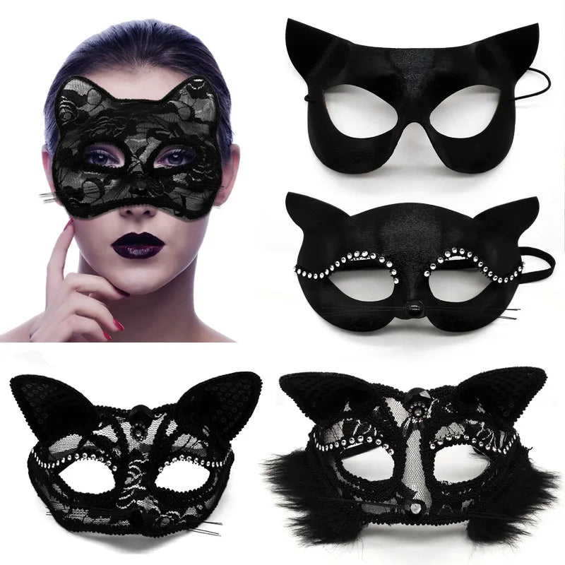 sengpan Halloween Cosplay Sexy Fox Mask Lace Eye Mask Animal Mask Half Face Women Sexy Cat Mask For Couple Masquerade Ball Party Game