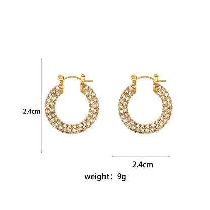 sengpan Full Crystal15mm 23mm Hoop Earrings For Girl Clear White Green Zircon Stone Stainless Steel Base Gold Plated Statement Earrings