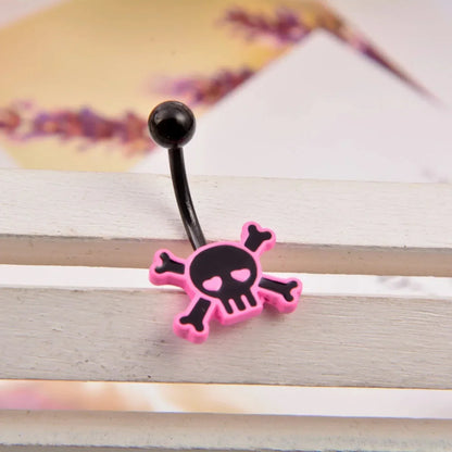 sengpan Skull Pink Rose Ombligo Piercing Punk Black Belly Button Ring Short Ghost Umbilical Navel Rings Body Piercing Jewelry