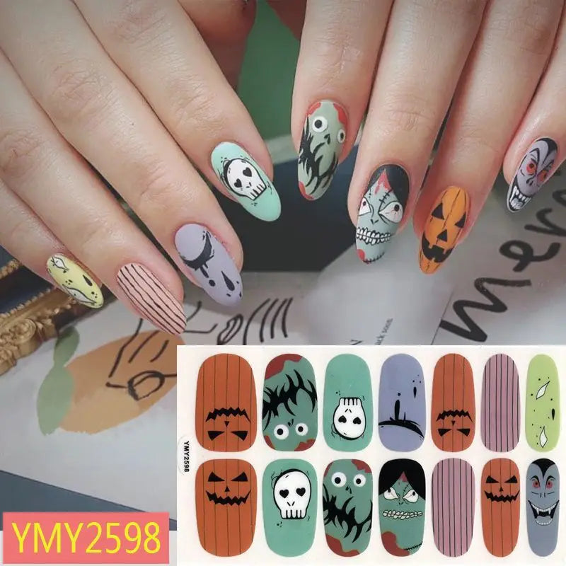 sengpan Baking Free Halloween Nail Stickers Full Sticker Fashion Nail Art Jewelry  Pumpkin Ghost Wholesale Applique Nail Sticker