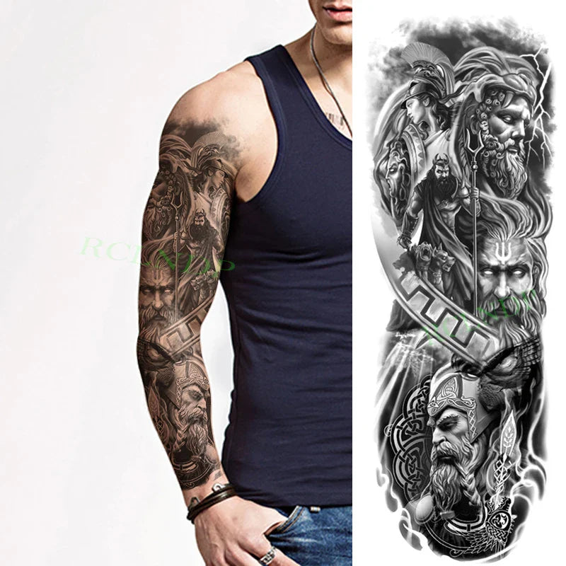 sengpan Waterproof Temporary Tattoo Sticker Anubis Ancient Egypt Greece Zeus Eye Full Arm Fake Tatto Flash Tatoo Sleeve for Men Women