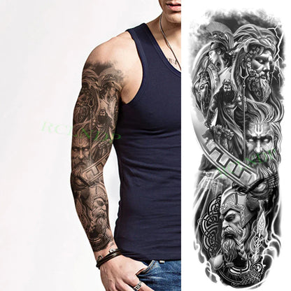 sengpan Waterproof Temporary Tattoo Sticker Anubis Ancient Egypt Greece Zeus Eye Full Arm Fake Tatto Flash Tatoo Sleeve for Men Women