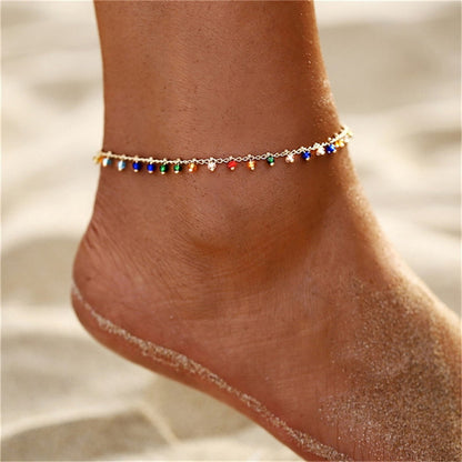 sengpan Simple Heart Boho Anklet Bracelets For Women Summer Holiday Beach Chain Bead Ankle Bracelet On Leg Foot Wedding Party Jewelry