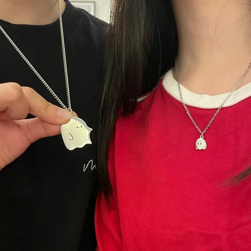 sengpan Two Little Couple Necklaces Cool Ghost Pendant Necklace Women Men Sweater Clavicle Chain Jewelry Valentine‘s Day Gift’