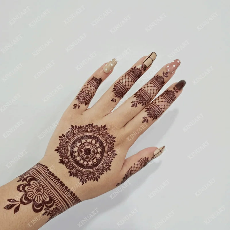 sengpan Brown Henna Tattoo Stickers for Women Flower Mandala Mehndi Temporary Tattoos for Hand Waterproof Fake Hena Tatoo