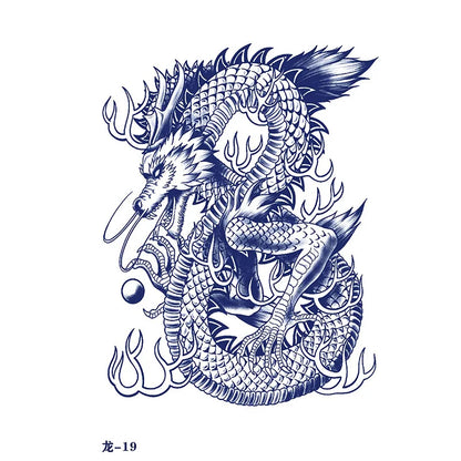 sengpan Waterproof Temporary Tattoo Sticker Japanese Style Black White Flame Dragon Body Art Fake Tattoo Flash Tattoo Arm Female Male