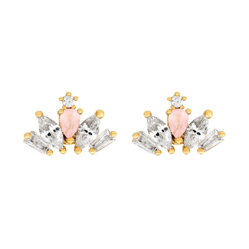 sengpan 1 Pair Ins Wind Cone Crown Zircon Earrings Cute Bear Cartoon Personality Ear Jewelry Colorful Simple Style Earrings for Women