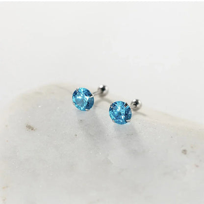 sengpan New Fashion Simple Bling Blue Zircon Stainless Steel Earrings for Women Niche Design Charms Studs Sweet Elegant Party Jewelry