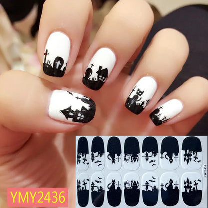 sengpan Baking Free Halloween Nail Stickers Full Sticker Fashion Nail Art Jewelry  Pumpkin Ghost Wholesale Applique Nail Sticker