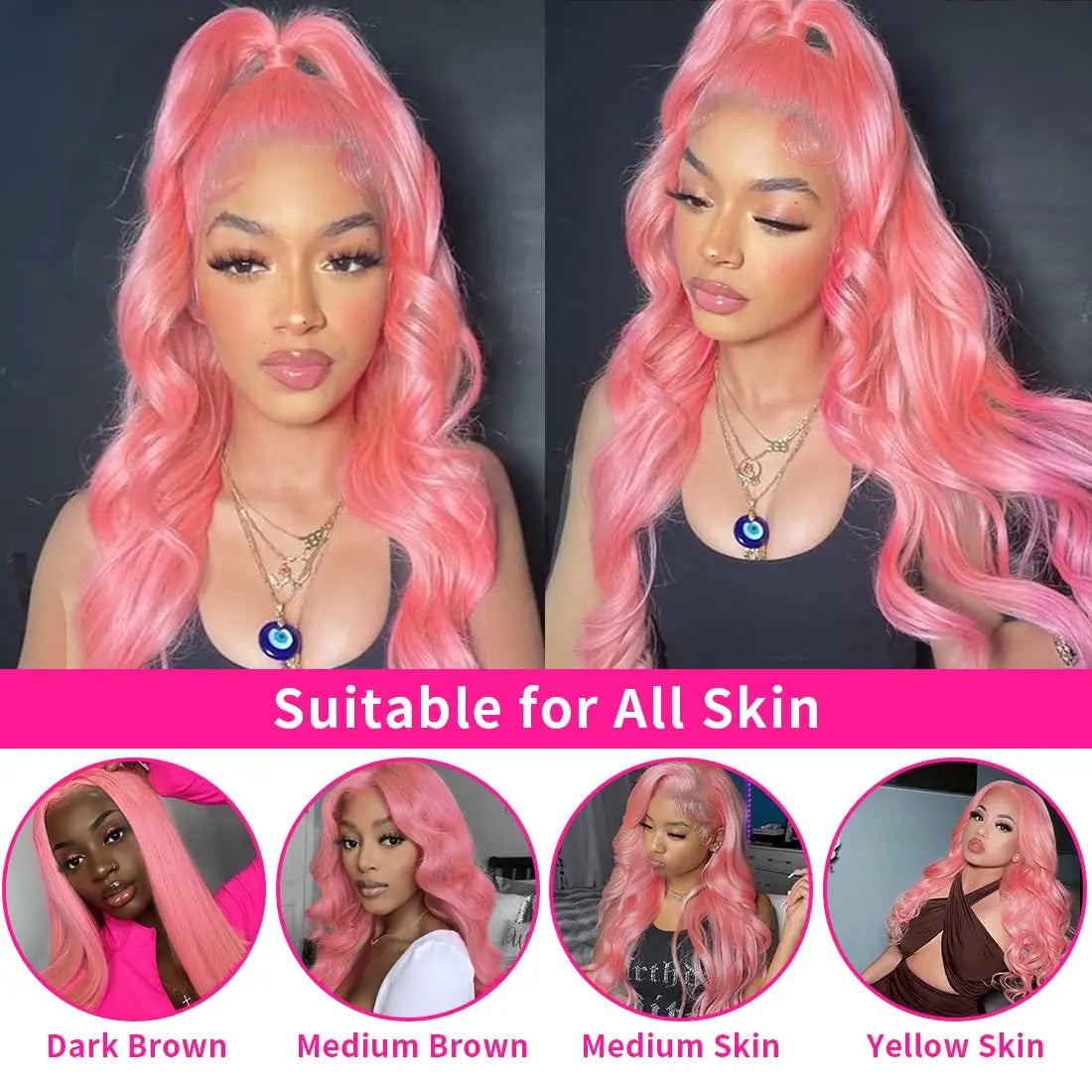 sengpan Pink Body Wave Lace Front Wig Human Hair Blonde Brazilian Human Hair Wigs Colored 180% Density Human Hair Wigs For Women