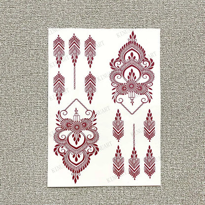 sengpan Brown Henna Tattoo Body Stickers for Women Henna Temporary Tattoos Lace Floral Mehndi Tattoo Waterproof Fake Tatoo Festival