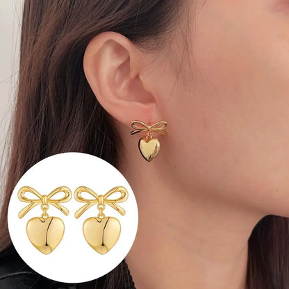 sengpan Elegant Stud Earrings Elegant Bow Heart Drop Earrings for Women Luxury Vintage Jewelry Gift Christmas Bowknot Stud Earrings Fine