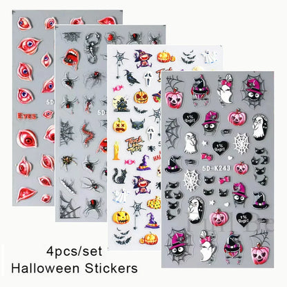 sengpan 5D Halloween Blood Eye Bones Nail Art Horror Eyeball kull Relief Three-Dimensional Nail Stickers for Women&Girl Nail stickers