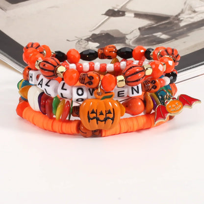 sengpan 4 Pcs Halloween Pumpkin Bat Pendant Bracelets for Women Punk Ghost Beaded Charm Bracelet Sets Girls Party Jewelry Accessories