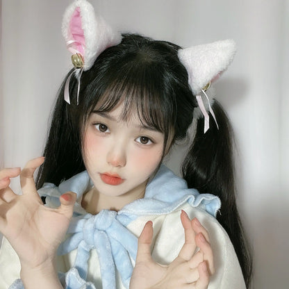 sengpan 2pcs Cat Ears With Bell Hair Clip Fox Long Fur Hairpins Headwear Cosplay Anime Costume Halloween Party Gifts Hair Accessories