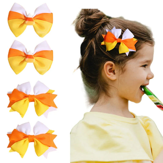 sengpan 2Pcs Corn Candy Hair Bow Clips Halloween Candy Hairpin for Kids Girls Cute Ribbon Bows Barrettes Fashion Hair Accessories