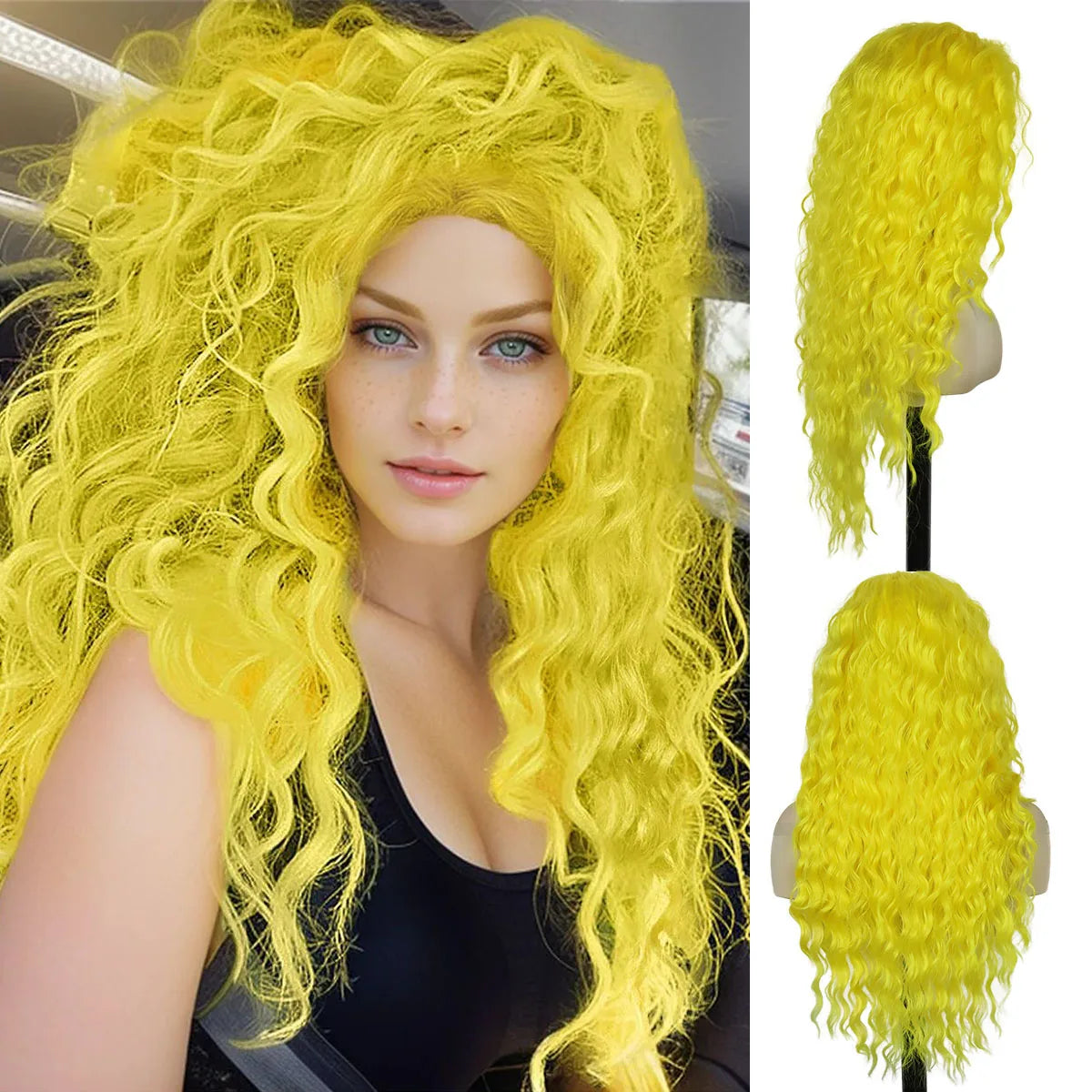 sengpan Green Wigs Costume for Women Synthetic Hair Long Curly Wig Natural Water Wave Hairstyles Thick Fluffy Hair Cosplay Wigs 28 Inch