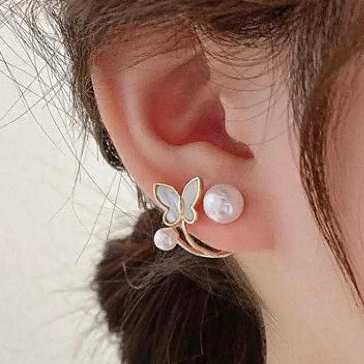 sengpan Korean Vintage Pearl Crystal Earrings For Women Jewelry High-class Luxury Zircon Flower Butterfly Leaf Women's Stud Earrings