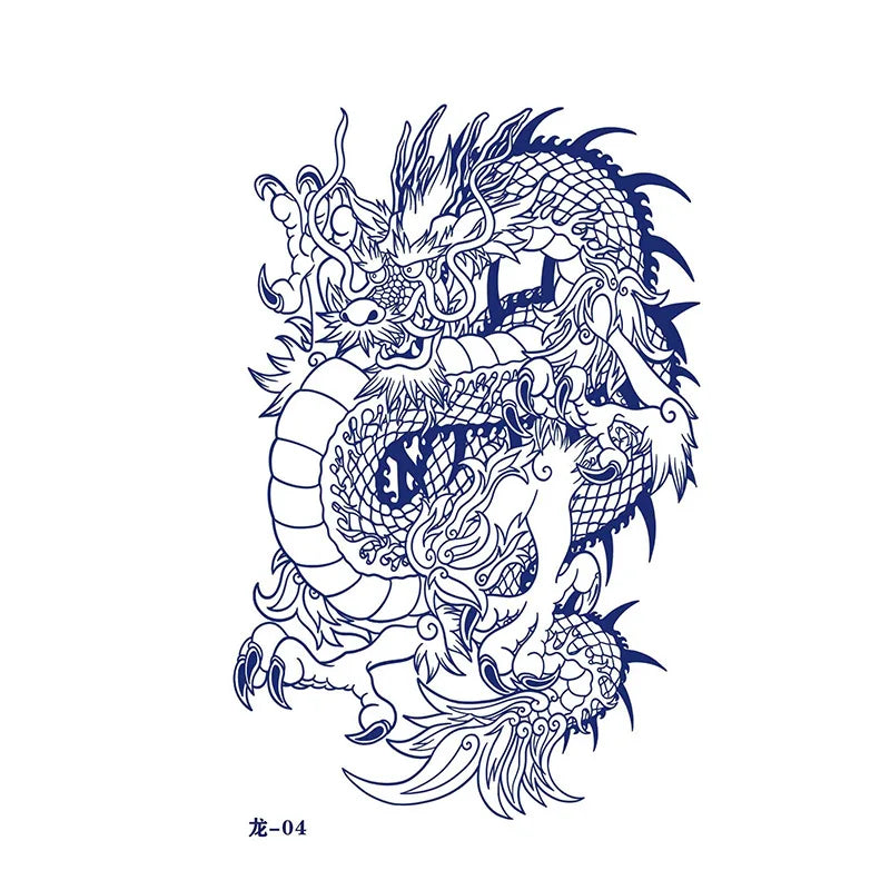 sengpan Waterproof Temporary Tattoo Sticker Japanese Style Black White Flame Dragon Body Art Fake Tattoo Flash Tattoo Arm Female Male