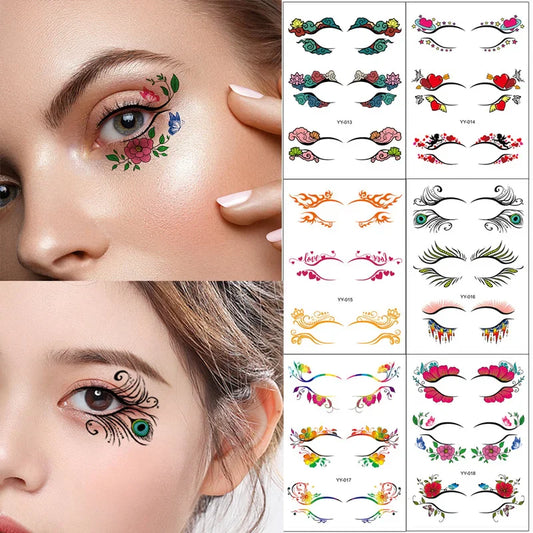 sengpan 6Pcs/Set Flower Eyelashes Tattoo Sticker Waterproof Temporary Tattoos for Eyes Face Makeup For Girls Women Stage Performance