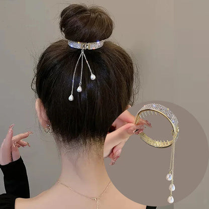 sengpan New Women Elegant Luxury Rhinestone Tassel Ponytail Hair Claws Lady Sweet Meatball Hair Clips Headband Fashion Hair Accessories