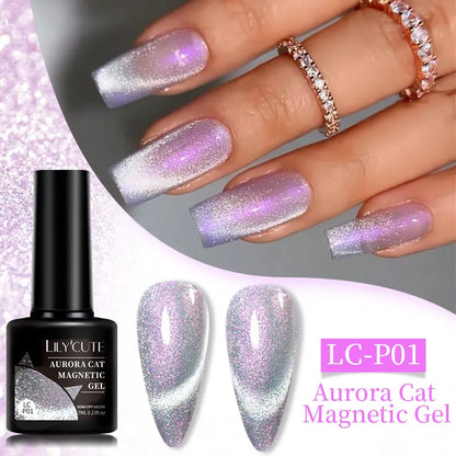 sengpan  7ML 2 IN 1 Water Light Cat Magnetic Top Coat Sparkling Glass Bead Magnetic Gel Nail Polish Semi Permanent UV Gel Polish