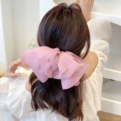 sengpan Big Hair Bows Chiffon Solid Color Large Bowknot Hairpins Spring Clamp Clip for Women Fashion Korea Headwear Accessories New