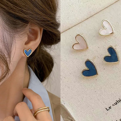 Lianfudai Cute Korean Earrings Heart Bling Zircon Stone Rose Gold Color Stud Earring for Women Fashion Jewelry 2024 New Gift