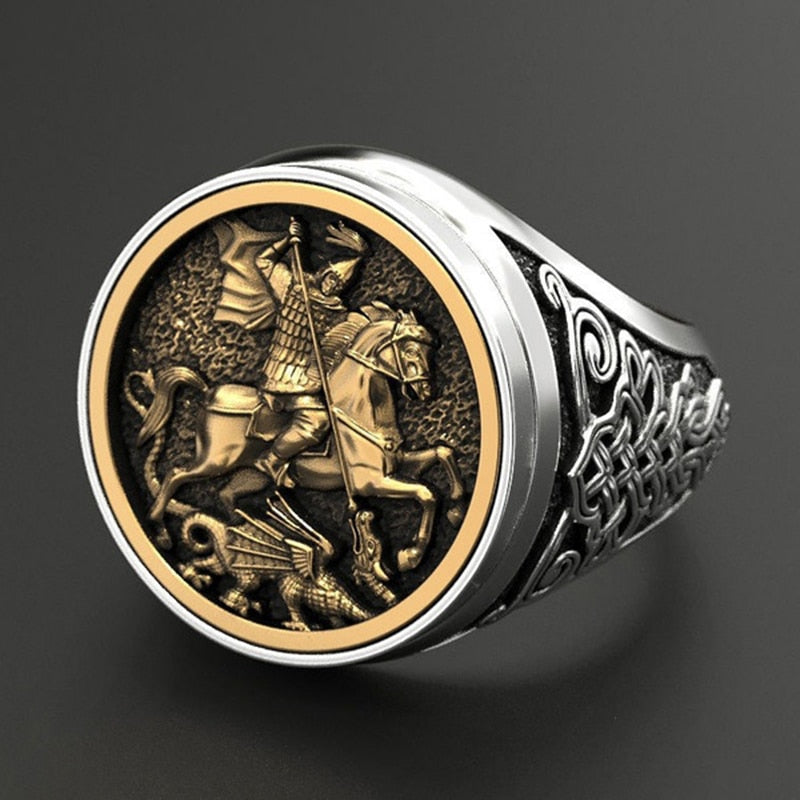 sengpan Punk Cool Men's Finger Ring Dual Gold Color Metal Rome Soldier Horse Dragon Rings Fashion Jewelry bague homme