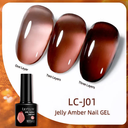 sengpan 7ml Translucent Jelly Amber Gel Nail Polish Brown Coloured Varnish Gel Long Lasting Semi Permanent UV Nail Art Manicure