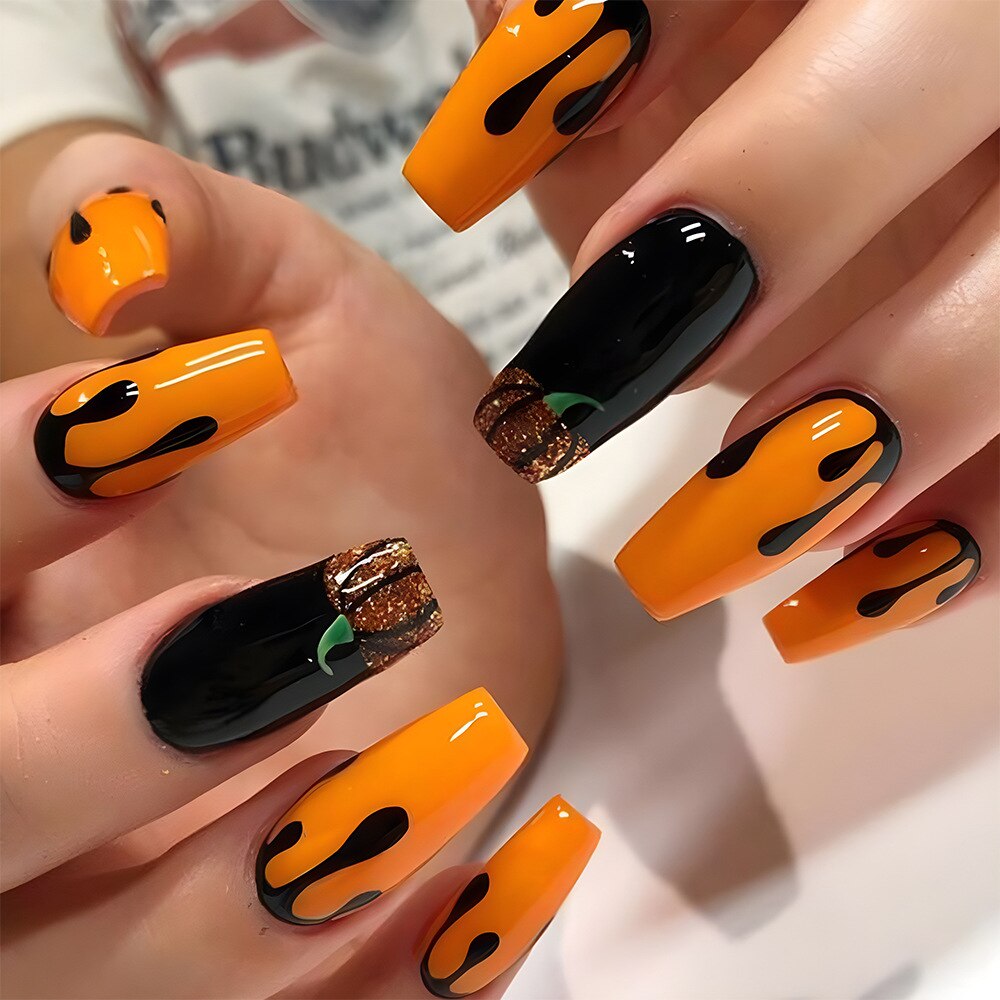 sengpan current nail trends 2023  24Pcs Almond False Nails Halloween Press on Fake Nails with Skull Head Spider Web Ghost Design Ballet Full Cover Nail Tips