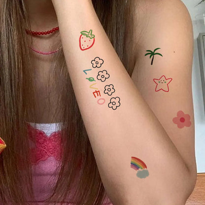 Lianfudai  6pcs NewCartoon Pattern Colored Flower Heart Temporary Tattoo Stickers Waterproof Magic Tattoo Disposable Tattoo Stickers