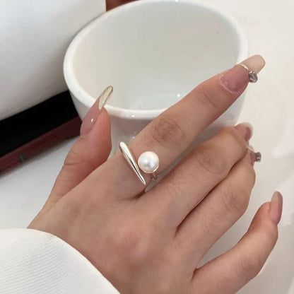 sengpan CLUB  Silver Ring For Women Pearl Simple Open Vintage Handmade Ring Allergy For Party Birthday Gift