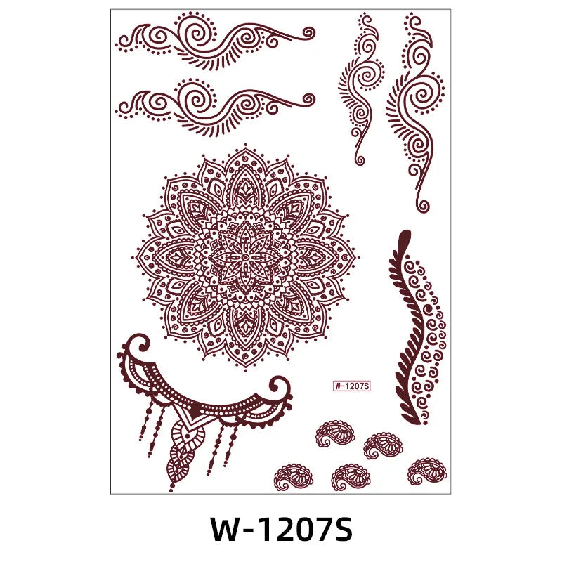 sengpan New Design Brown Henna Tattoos for Women Flower Mandala Mehndi Sticker for Hand Waterproof Tattoo Fake Hena Tatoo