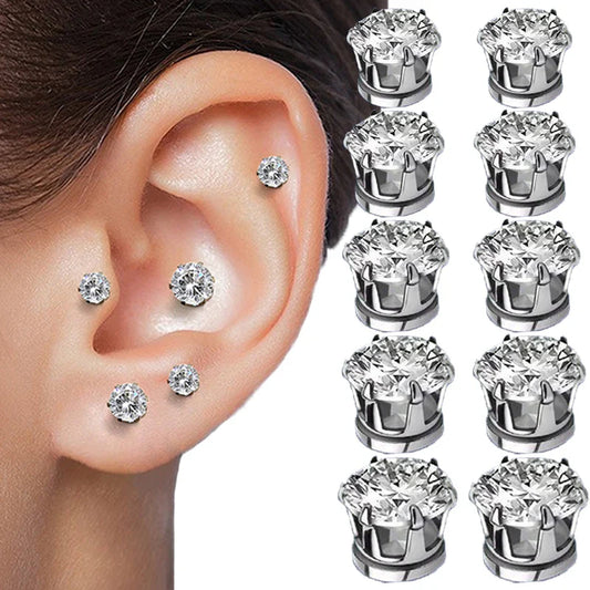 sengpan Magnetic Earrings Men Women Magnet Ear Clips Ear Stud White Crystal Stone Studs Earring Clip No Ear Hole No Piercing Jewelry