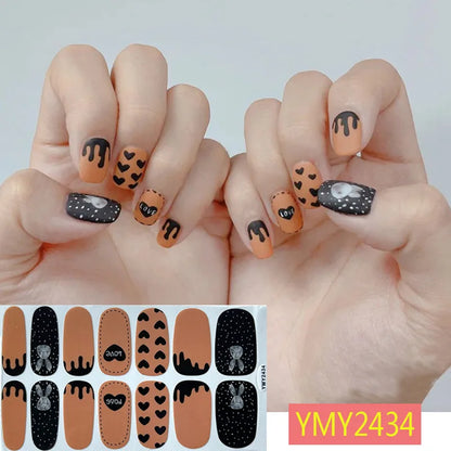 sengpan Baking Free Halloween Nail Stickers Full Sticker Fashion Nail Art Jewelry  Pumpkin Ghost Wholesale Applique Nail Sticker