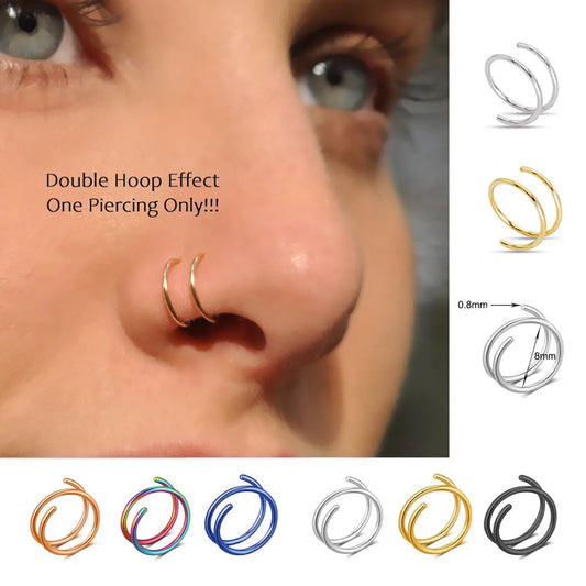 sengpan 1 Piece Double Layers Stainless Steel Nose Ring Studs for Women 20G Hoops Twist Cartilage Tragus Septum Piercings Body Jewelry