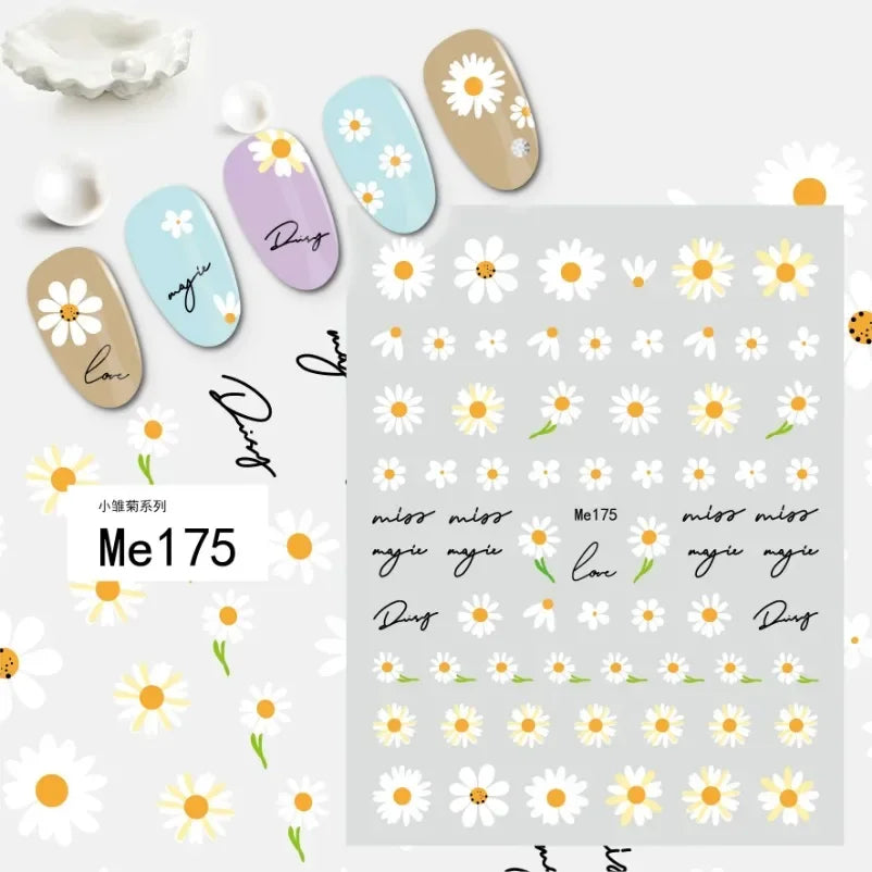 sengpan Simple Flowers 3D Nail Stickers Spring Summer Blossom Floral Tulip Fruit Nail Art Decals Adhesive Sliders Manicure Decorations