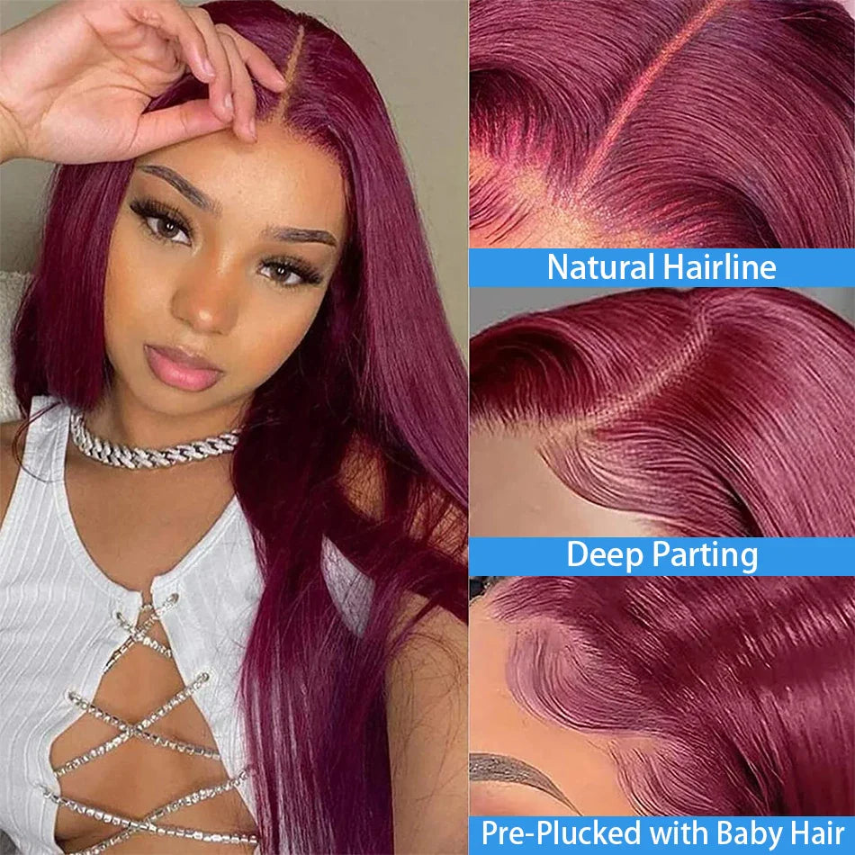 sengpan Gesstons Burgundy Straight 13x6 HD Lace Frontal Wigs Human Hair 40 Inch 99j Red Colored Closure 13x4 Lace Front Human Hair Wigs