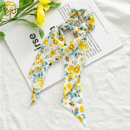 sengpan New Fashion Print Bow Scrunchies Hair Ribbon For Women Elastic Hair Band Girls Horsetail Hair Ties Hair Accessories