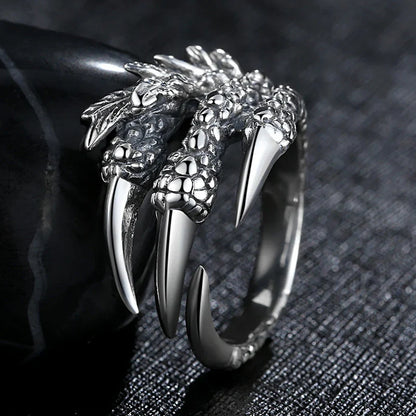 sengpan Vintage Punk Titanium Steel Eagle Dragon Claw Rings Halloween Skull Ring Hot Selling Men's Domineering Open Rock Animal Jewelry