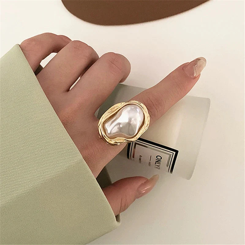 sengpan  NEW Exaggeration Punk Water Droplets Distortion Irregular Wide Version Gold Color Ring For Women Party Jewelry