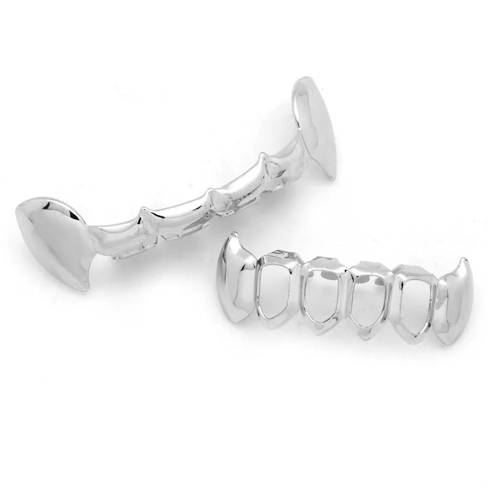 sengpan Hip-hop copper-plated tiger teeth half-bite retainer men women with Halloween false teeth props accessories teeth jewelry