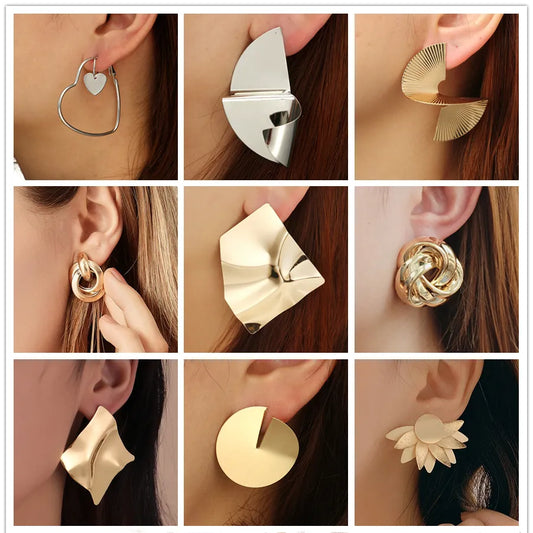 sengpan Hiphop Exaggerated Irregular Metal Dangle Earrings Spiral Twist Knot Geometry Round Smooth Rock Ear Brincos Jewelry Gift