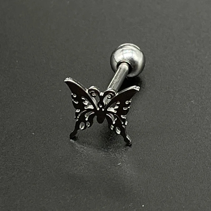 sengpan Punk Titanium Steel Butterfly Tongue Nail Pierced Lingual Rings Girl Rose Bee Tongue Ring Helix Piercing Stud Earrings Jewelry