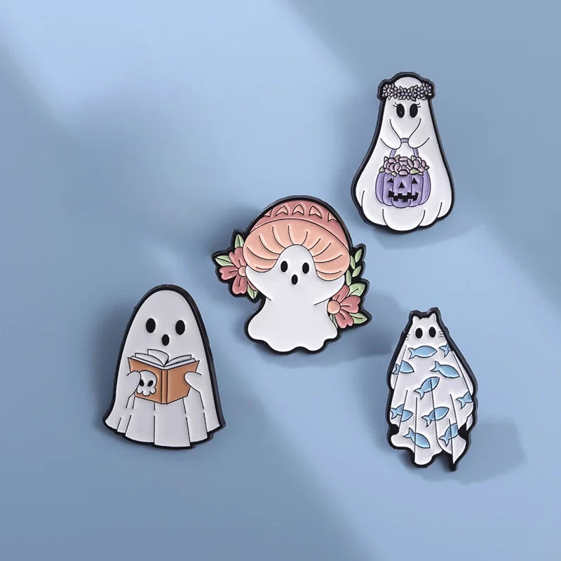 sengpan Fun Mushroom Pumpkin Ghost Enamel Pins Halloween Lapel Brooches Pin Clothes Hat Backpack Badges Jewelry Halloween Gift Wholesale