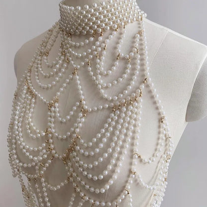 sengpan Pearl Body Chain Jewelry totally hand-made Bra fringed For Women Bridal Wedding Dress Beach Nightclub Pearl Waist chain