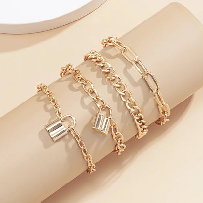 sengpan 4pcs Punk Curb Cuban Chain Bracelets Set for Women Simple Thick Gold Color Charm Bracelets Fashion Jewelry Accessories New