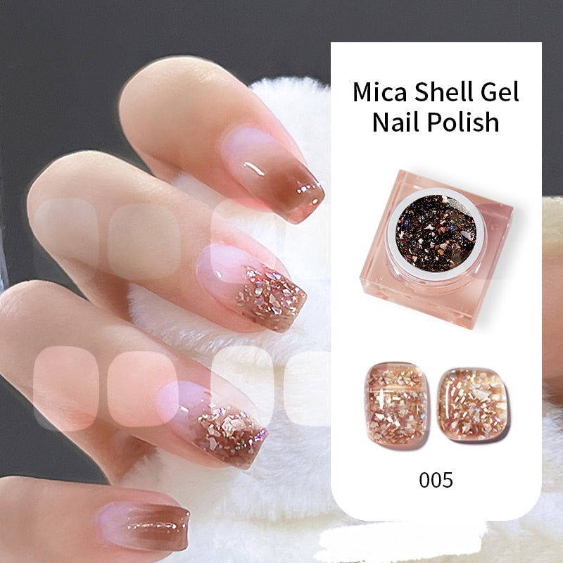 Lianfudai 2023 New Gel Nail Polish 6 Colors Mica Shell Ice Transparent Shell Color Canned Nail Polish Gel Shiny Galaxy UV LED Soak Off Gel